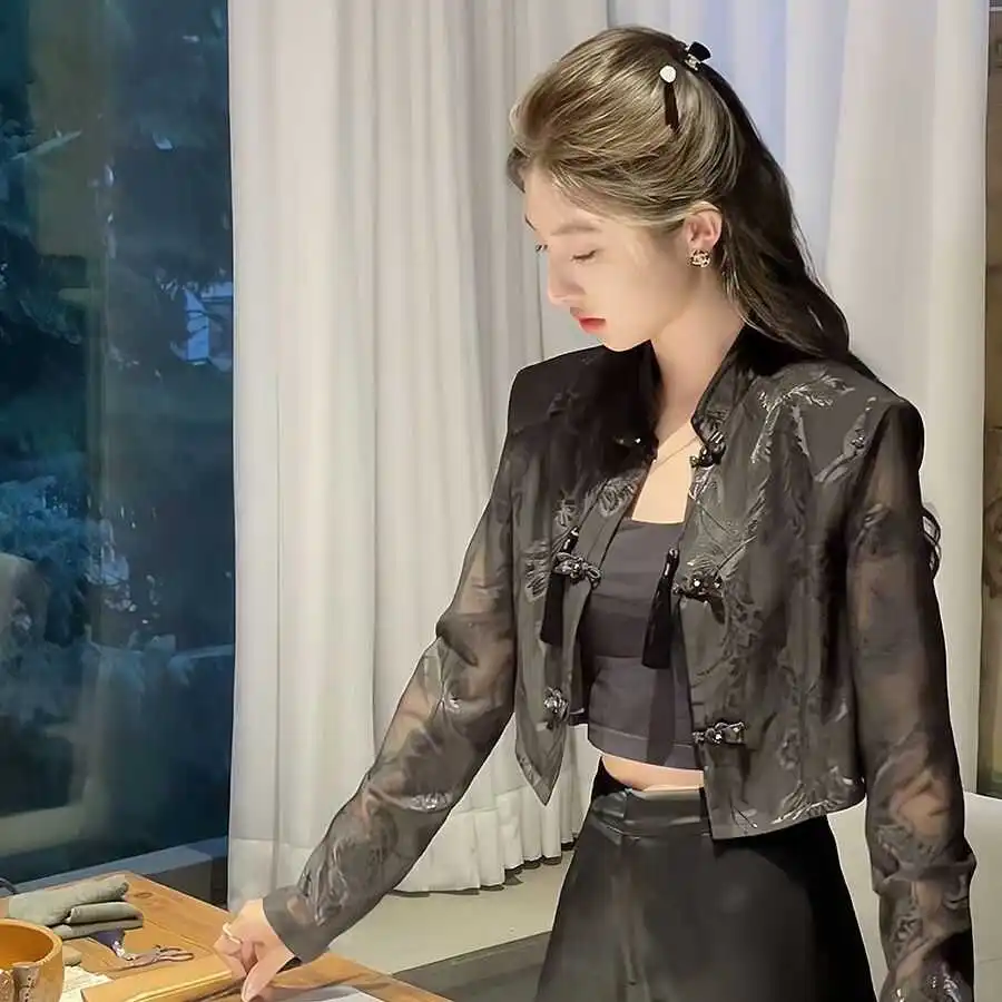 

New Chinese Sle Summer Lightweight Luxury Ethnic Wind All-Match Long Sve Open Cardigan Women's Sun Protection Loose Vint...