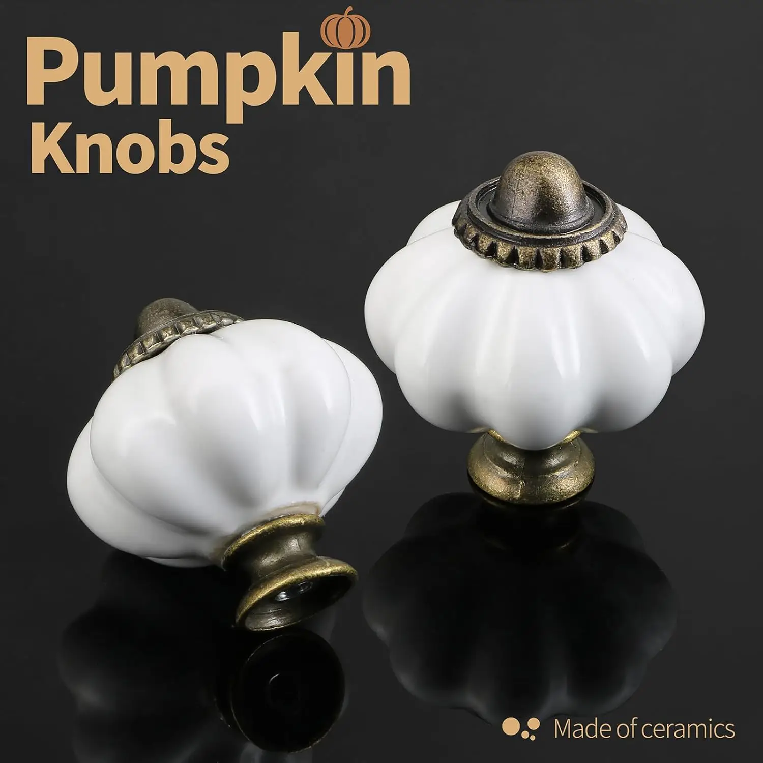 Vintage Ceramic Pumpkin Cabinet Knobs, Antique Drawer Pull Handles with Mounting Screws, Decorative Dresser Closet Cupboard Knob