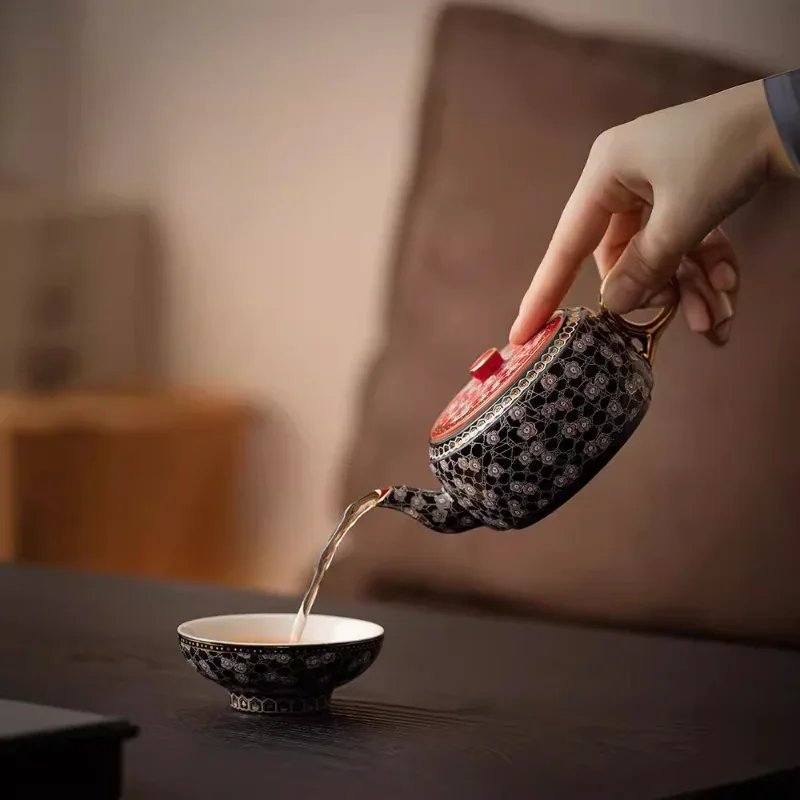 Goud en zilver verkeerd reistheeservies, draagbaar, één pot, twee kopjes, keramische expressbeker, hoogwaardige outdoor-kampeerset