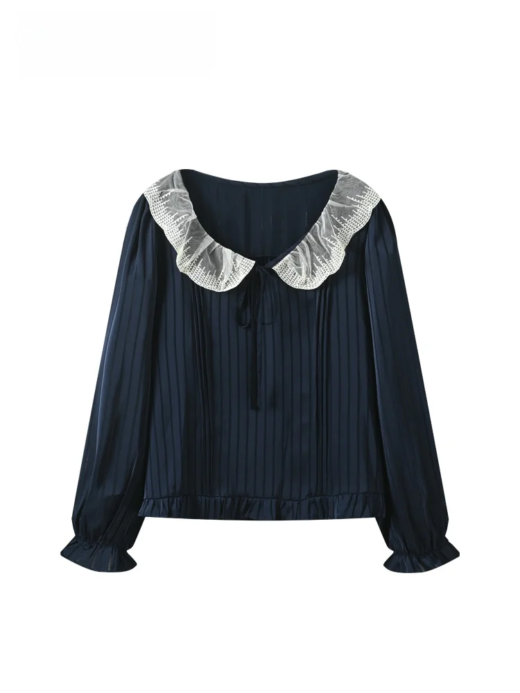 

Cara CLUB plus Size Long Sve T-irt Women's Spring Faion College Sle Slimming Top with Lace Hemline Casual Loose Fit