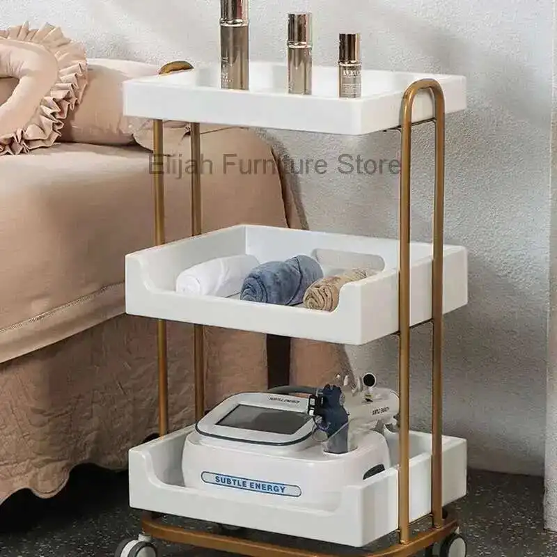 

Professional Hairdressing Cart Cosmetic Helper Trolley Salon Equipment Furniture Tool Manicure Support Wheels Storage Roulette