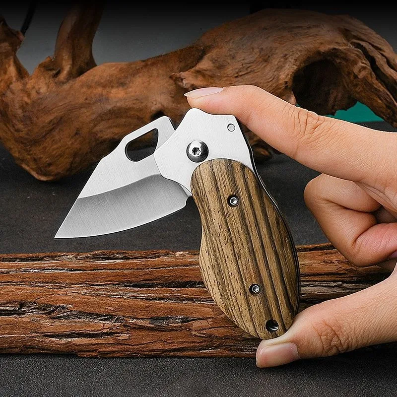 2 Piece Stainless Steel Wood Handle Folding Knife, Carry Key Pocket Knife, Camping EDC Knife, Fruit Knife