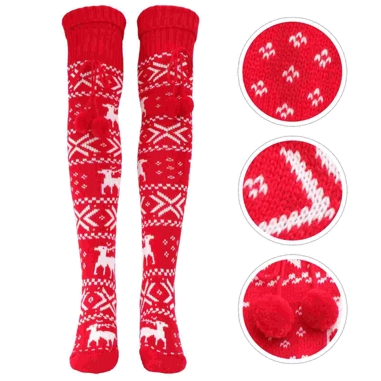 Calcetines de punto por encima de la rodilla para mujer, calcetines de Navidad, accesorios de vestido de invierno, Cable rojo