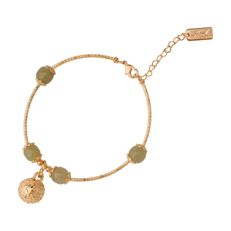 Natural Hetian Jade Bell Bracelet For Women Girls Amulet Jewelry Mother\'s Day Gifts Gold Color Wrist Ladies Wear Jewelry