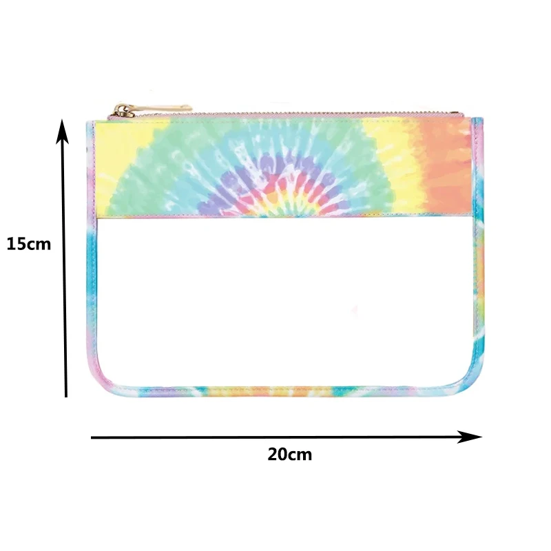 Solid Color Transparent Waterproof Travel Cosmetic Bag Toiletry Storage Bag Nylon and PVC Flat Purse Make Up Pouch with Zipper