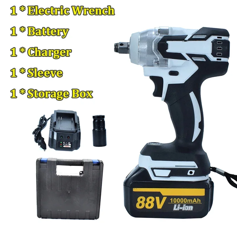 

88VF 520Nm Electric Wrench Rechargeable Brushless Cordless Impact Driver 1/2 Socket Wrench Power Tool with 10000mAh Battery