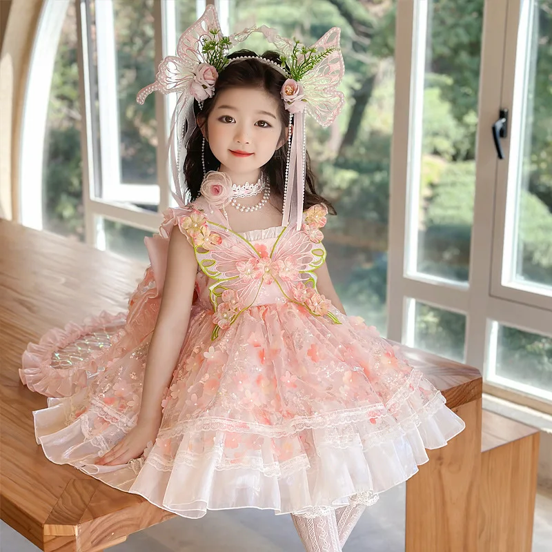 Girls Party Dresses Spanish Lolita Fairy Princess Dress Kids Birthday Party Elegant Prom  Puffy Dress Matching Weddings Clothes
