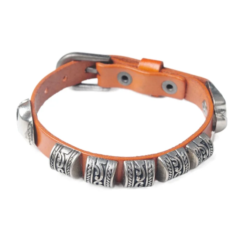 Viking Rune Leather Bracelet Skull Men Punk Adjustable Wide Wristband Cuff Jewelry BC015