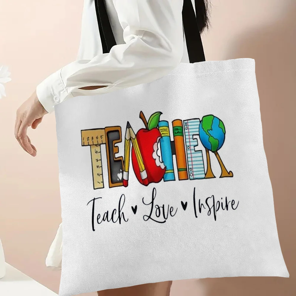 Coffee Gives Me Teach Powers Women Linen Shopping Tote Bag Shoulder Shopper Storage Reusable Bags Best Teacher Travel Gift