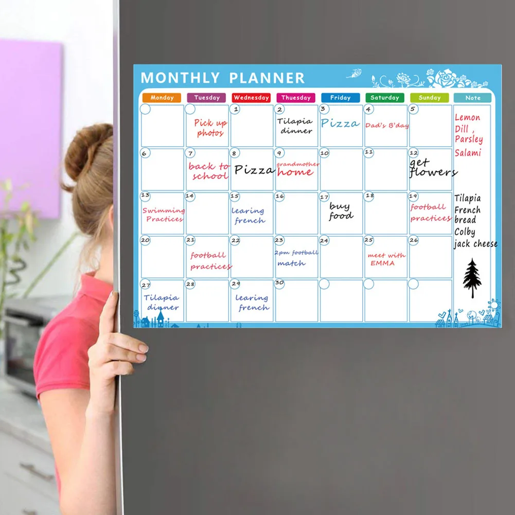 Decorative Calendar 29.7*42cm for acrylic Board Eraser Fridge Magnetic Repeatable Writing Weekly Planner Practical