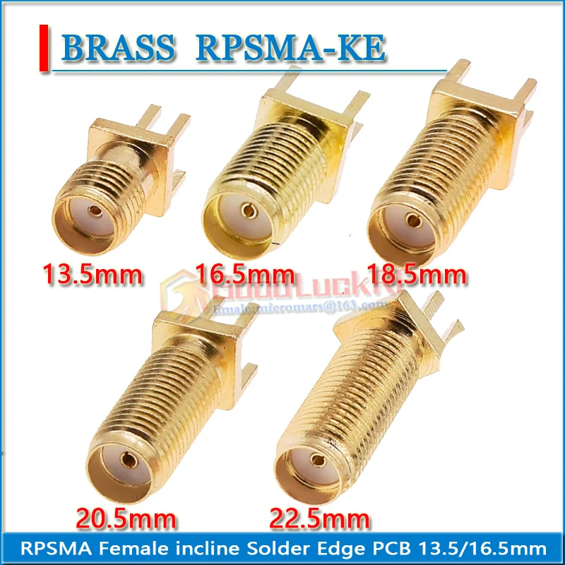 SMA Female Solder Incline Clip Mount Edge PCB Plug 13.5 16.5 18.5 20.5 22.5 mm Length Copper GOLD Straight 50ohm RF Connector