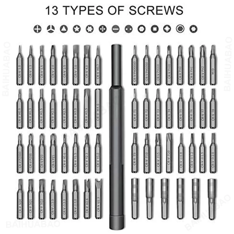 Imagem -02 - Precisão Screwdriver Grupo Phillips Torx Magnetic Screw Driver Bit Kit de Ferramentas de Reparo Profissional para Telefone Relógio Câmera 63 em 1