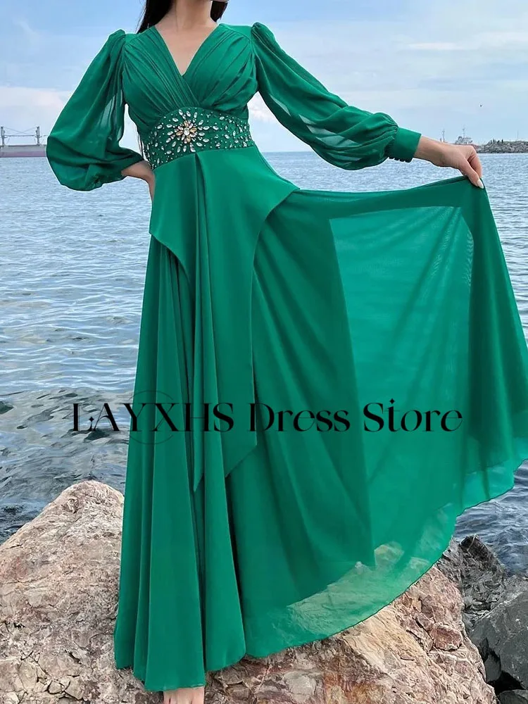 فساتين سهرة أنيقة من LAYXHS برقبة على شكل حرف v وأكمام طويلة مطرزة بطيات للنساء فساتين لحضور الحفلات الموسيقية مخصصة من Fساتين Sheer