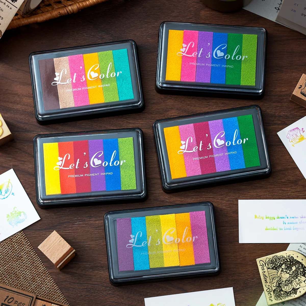 6er-Set DIY Große Rechteckige Farbverlauf Regenbogen Stempelkissen für Notizbücher und Graffiti – Grenzüberschreitende Stempelkissen-Kombination