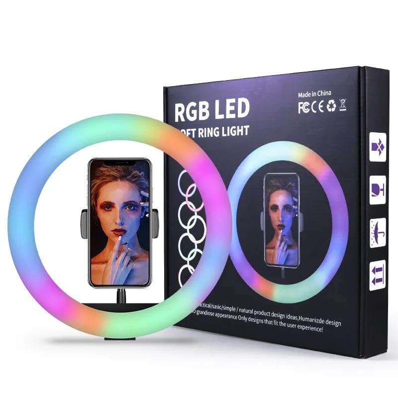 10 inch rgb colorful filling light Internet celebrity live broadcast beauty light bracket colorful led ring light