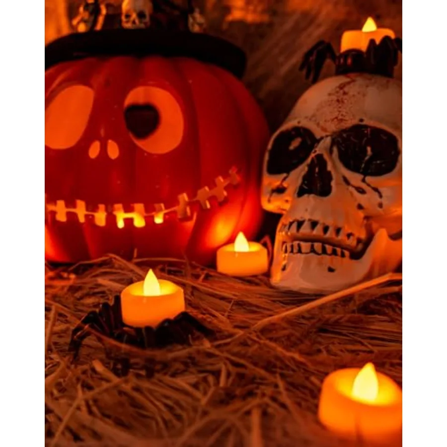 Halloween Flameless Candles, 12-Pack Orange Tea Lights Candles Battery Operated, LED Pumpkin Lights Flickering, Fake Tealight view 6