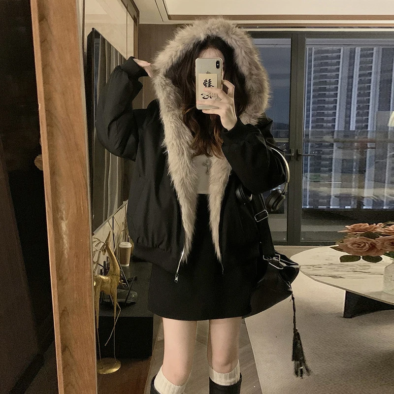 

Two-Sided Wear Imitation Mink Velvet Fur Hooded Cotton Padded Jacket Fashion New Winter Jackets Women's Short Loose Coats Trend