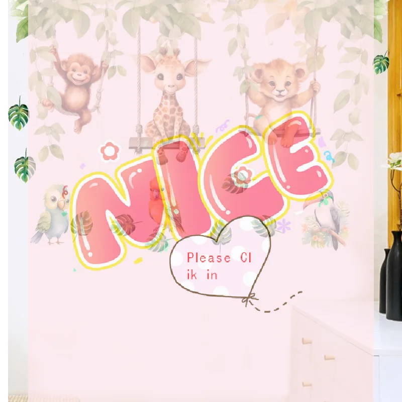 【BA】Cartoon Funny Animals Bird Swinging Wall Stickers Kids Room Decoration Mural Art Pvc Posters Home Decals