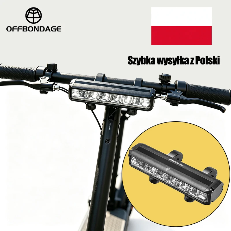 OFFBONDAGE Reflektor do hulajnogi elektrycznej 2600LM 8000mAh TYPE C Ładowalna, wodoodporna przednia lampa rowerowa z aluminium, 5 trybów świecenia, do rowerów elektrycznych Hulajnoga, rower