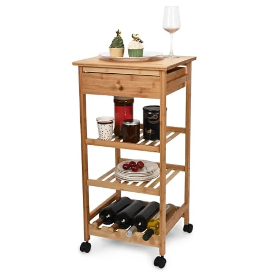 

Кухонная тележка с ящиком и корзиной - Коричневая кухонная тележка-остров для небольших помещений - Дополнительное рабочее место или полка для специй - Переносная