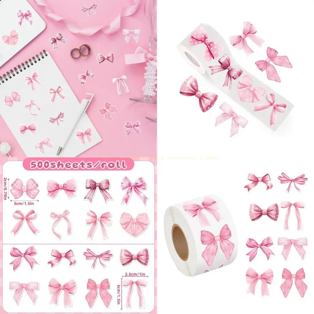500 Pcs Pink Bows Seal Sticker Decorative Sticker Gift Box Sticker for Journal