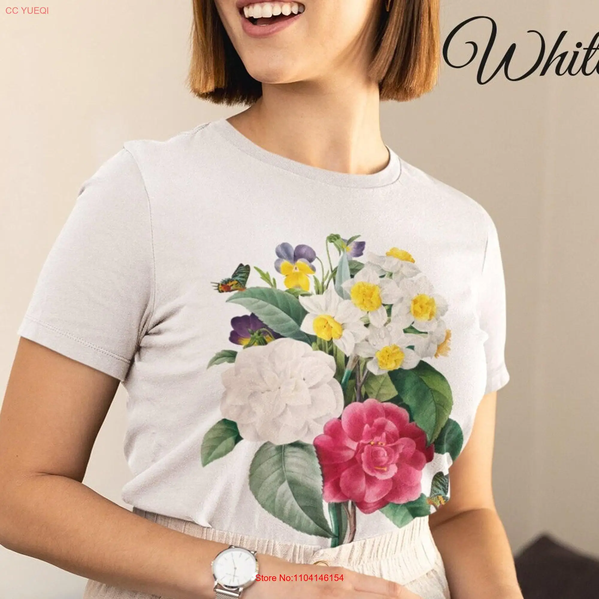 Camellia Daffodil T Shirt Flower Mom Cottagecore Spring Lover Floral Mother's Day long or short sleeves