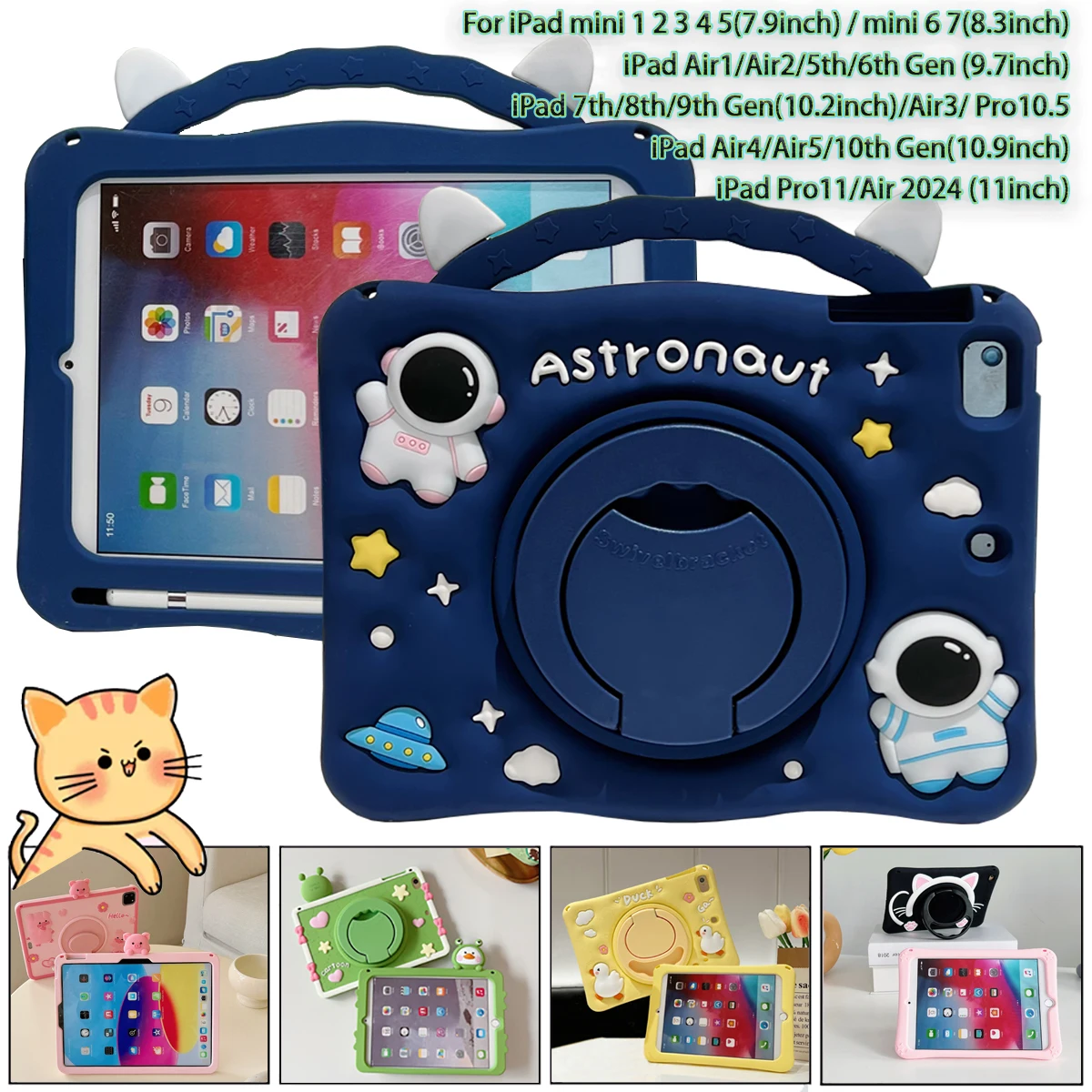 Funda Kids Case for iPad 7th 8th 9th 10th Gen Case Silicone Rotation Stand Case for iPad 9.7 10.2 10.5 10.9 Pro11 Air11 Mini 6 7