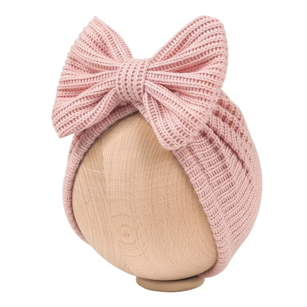 

New Cute Bowknot Baby Knitted Turban Elastic Warm Infant Beanie Cap Solid Color Pullover Cap Autumn Winter