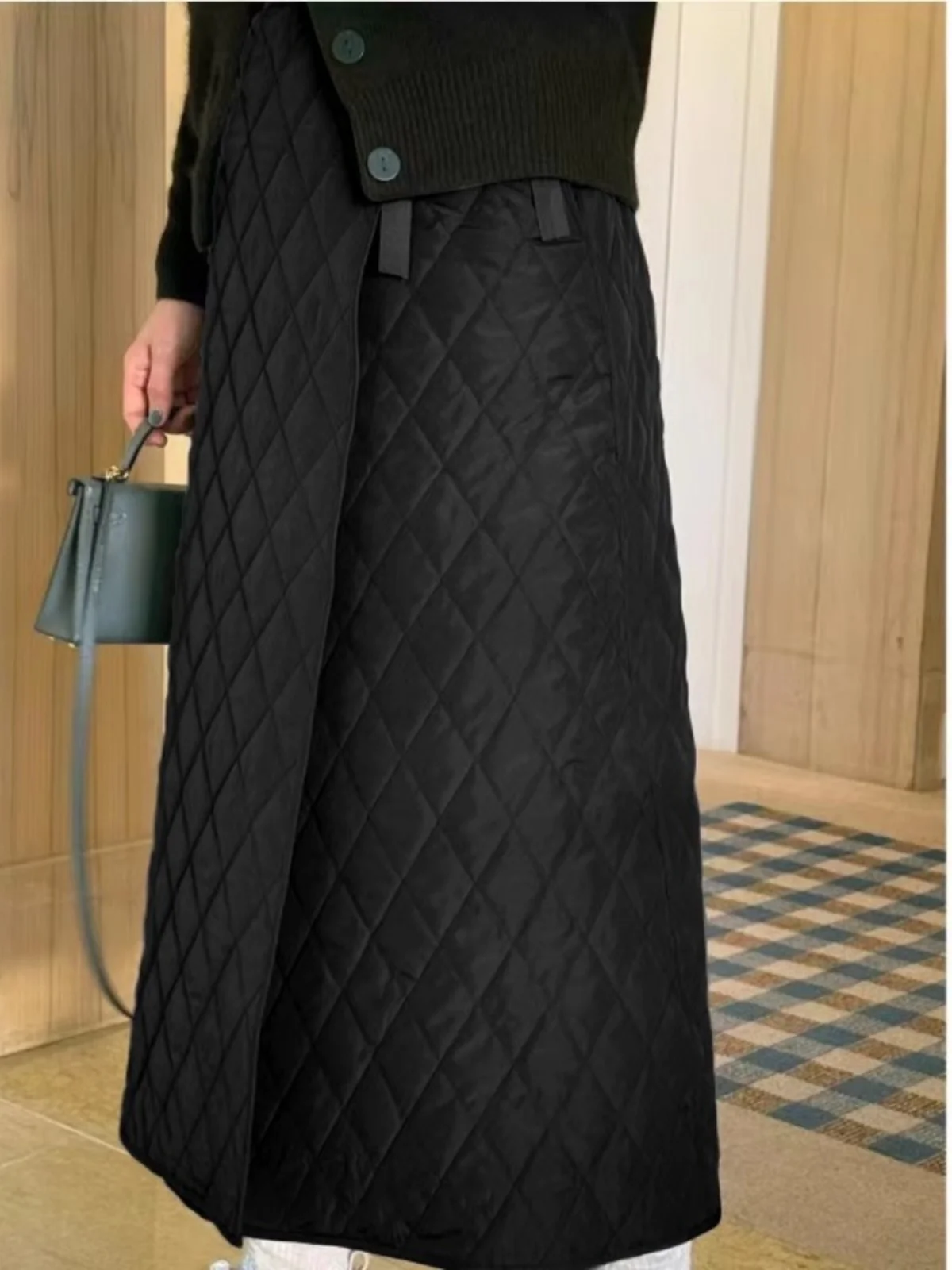 

Slimming Long A-Line Skirt Cotton Plaid Wrap Skirt Women's Mid-Waist Belted Casual Sle Versatile Autumn New Arrival