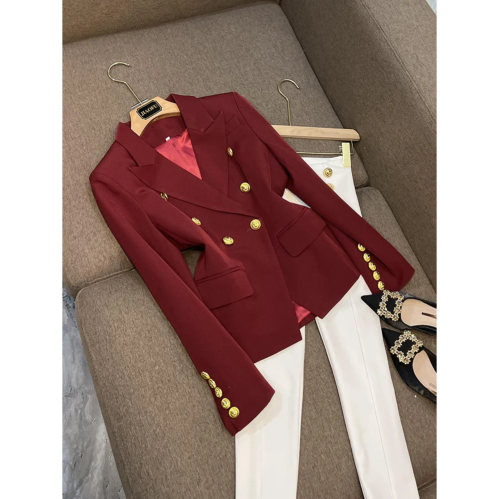 Fashion Classic Pure Color Office Lady Blazers Elegant Casual New Trend Double-Breasted Fitness Overcoat