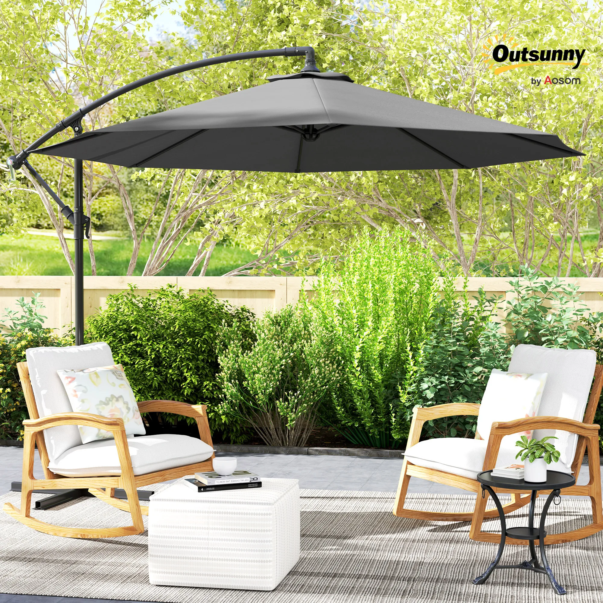 10' Cantilever Hanging Tilt Offset Patio Umbrella with Uv & Water Resistant Material and Cross Base (Weight Not Included), Gray