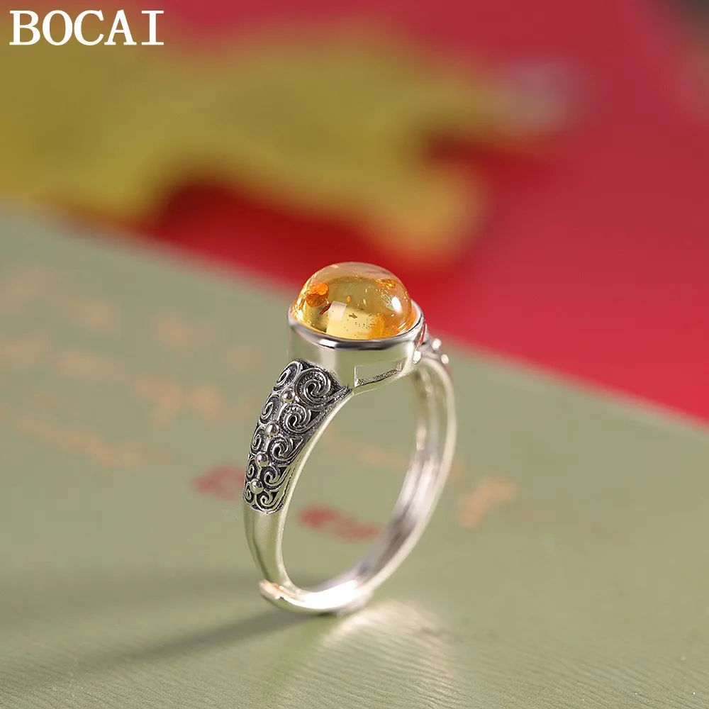 

Новый комплект украшений BOCAI из серебра S925 в ретро-стиле с натуральным янтарем и кольцом «Благоприятное облако» для женщин