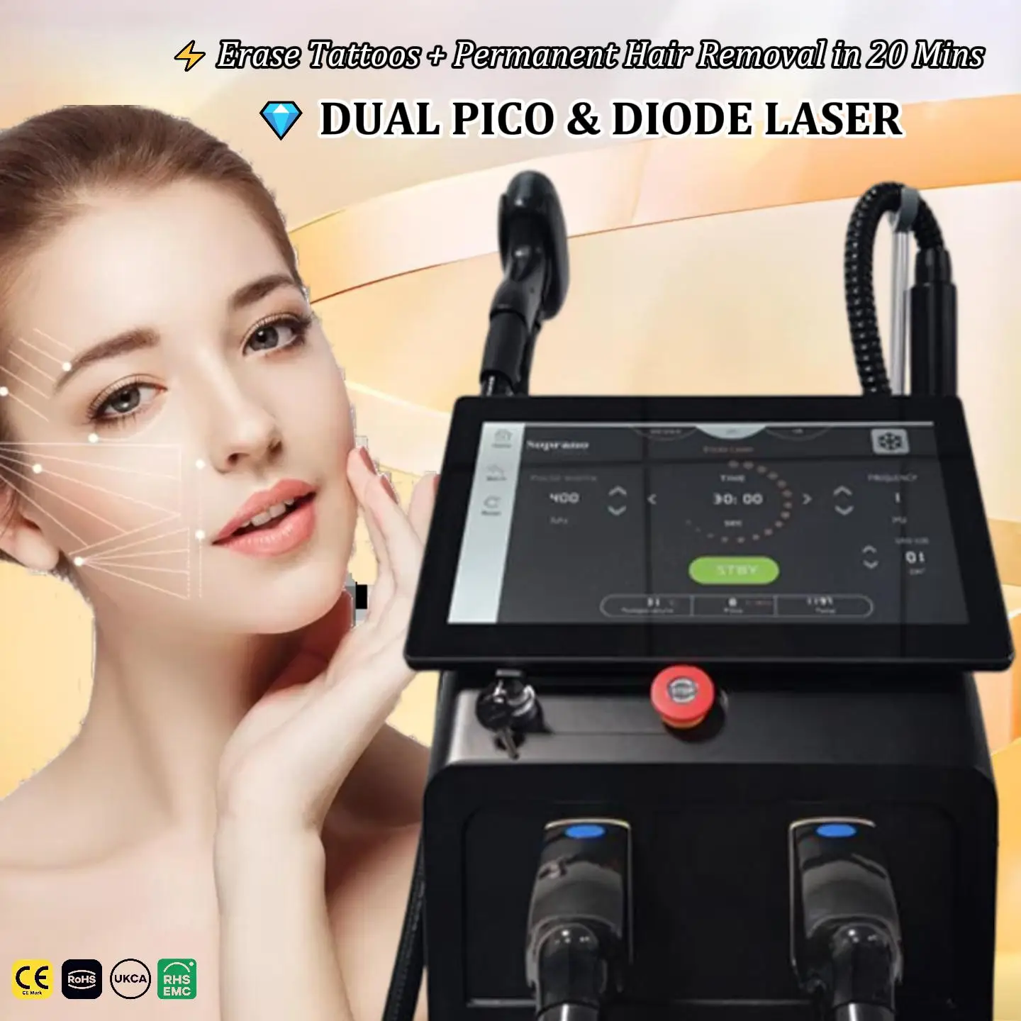 

808 Diode Laser and Picosecond Laser 2 in 1 Diode Laser Hair Removal Tattoo Removal Machine 4 Wavelength YAG Alexandrite Laser