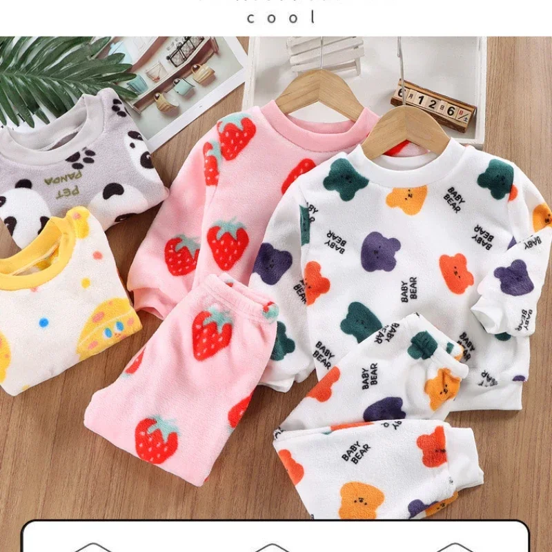 Baby Girls Boys Flannel Pajamas Sets Kid Cartoon Underwear Suit Warm Sleep Wear 2024 Autumn Winter 1 To 12Yrs Children's Clothes