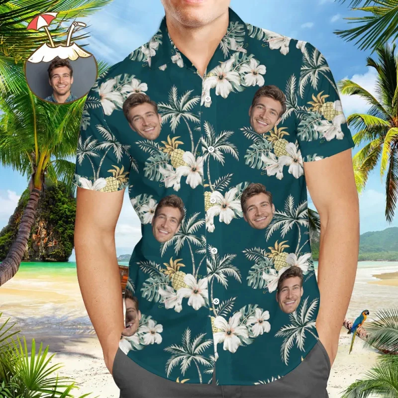 

Funny Custom Photo 3D Print Shirts For Men Hawaiian Casual 2025 Men Women Blouse Summer Holiday Short Sleeved DIY Face Shirt Top