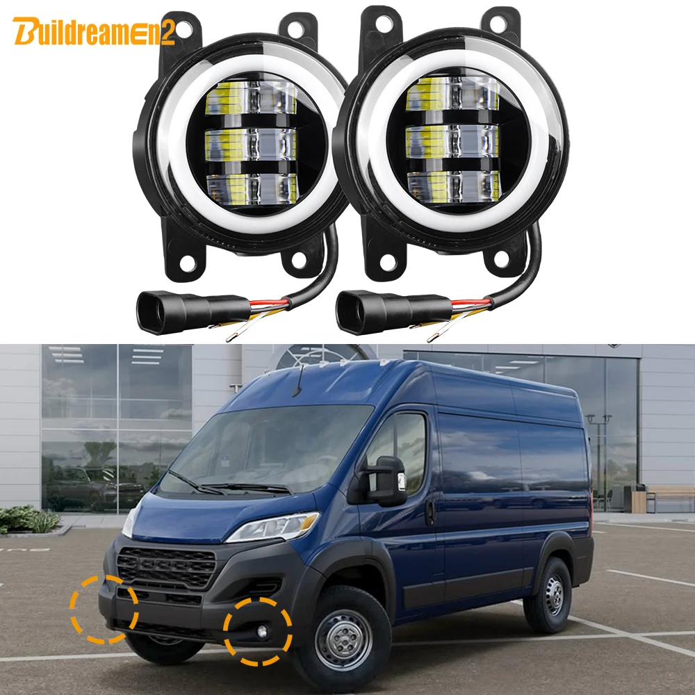 2 Pieces LED Fog Light Angel Eye DRL For Ram Promaster 1500 2500 3500 2014-2021 30W Car Fog Daytime Running Turn Lamp H11
