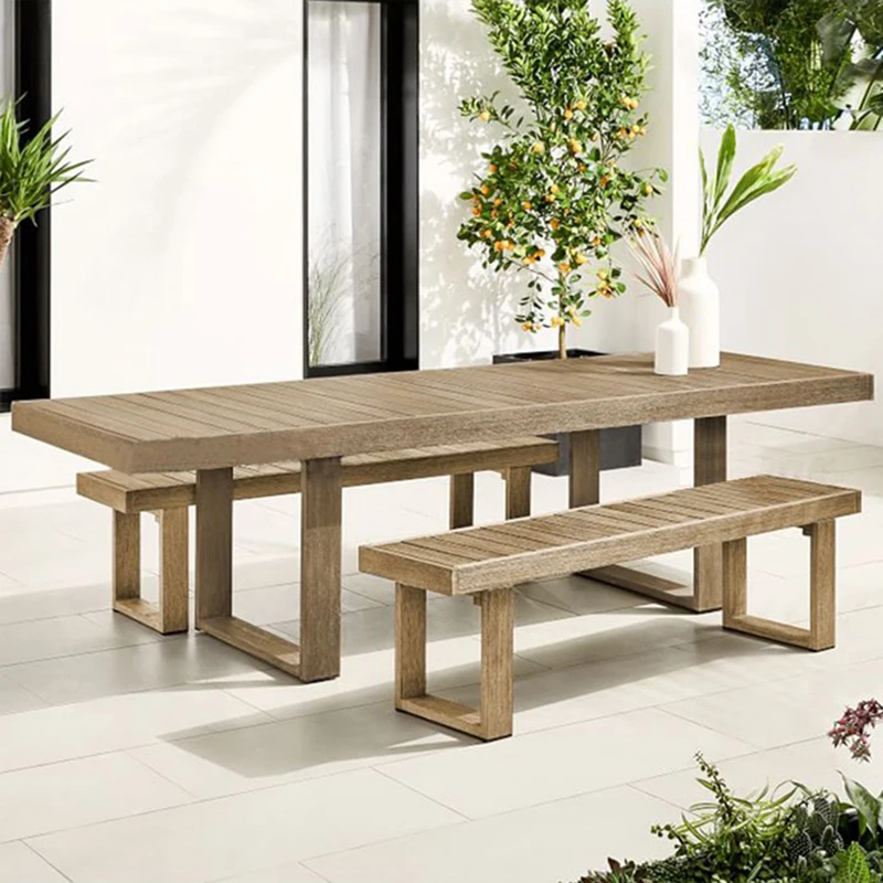 Outdoor anticorrosive teak dining table and chair courtyard villa outdoor garden waterproof and sun-proof old