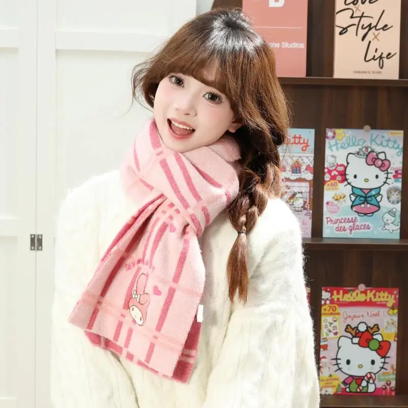 Bufanda Cinnamoroll, bufanda de Hello Kitty, estilo dulce, chica de dibujos animados, estudiante, estilo de invierno al aire libre, bufanda gruesa para mantener el calor a prueba de viento