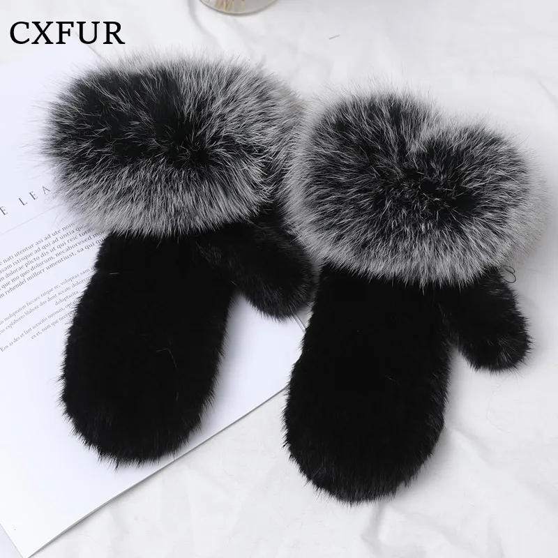 Fox Around Ladies Knitted Mitten Real Mink Fur Winter Fur Gloves CX-A-74A