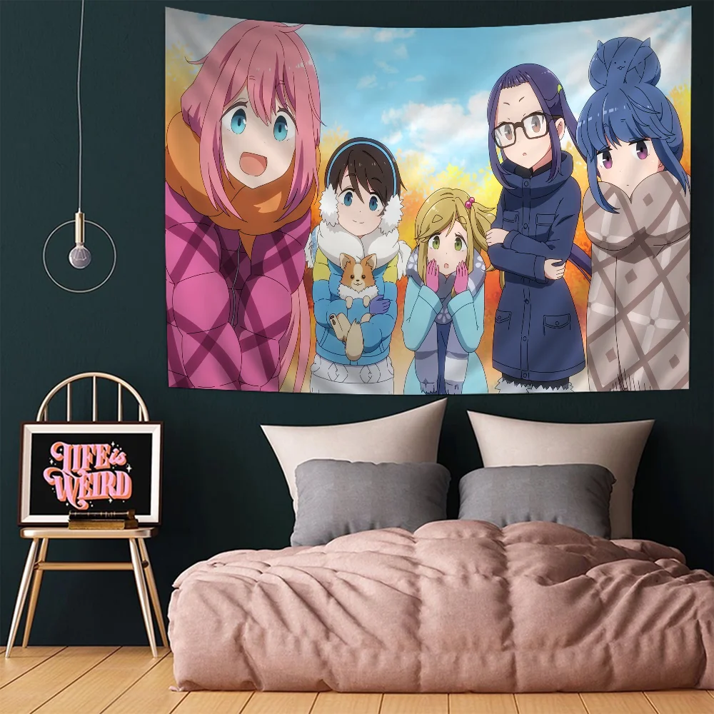 Yuru Camp Tapestry Anime Tapestry Hanging Tarot Hippie Wall Rugs Dorm Wall Hanging Sheets