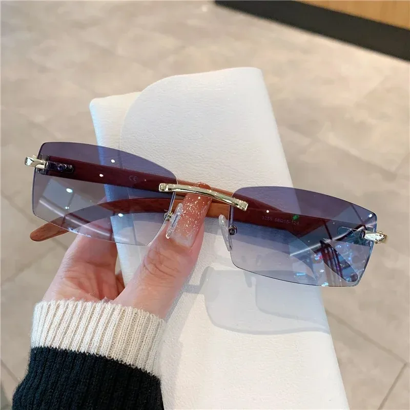Small Rimless Sunglasses Men Women Wooden Luxury Brand Retro Sun Glasses Fashion Shades UV400 Travel Outdoor Eyewear
