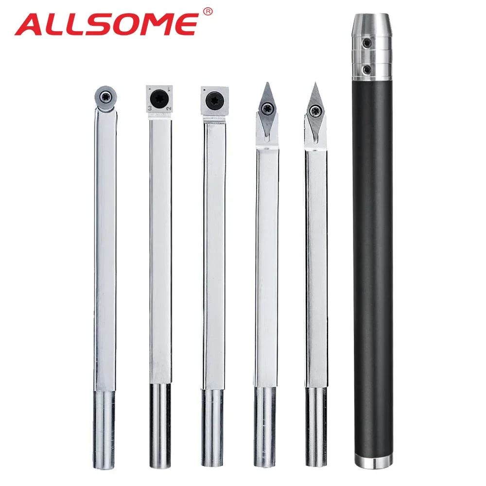 ALLSOME Square Shank Wood Turning Tool Carbide Insert Cutter/Auminum Alloy Handle Wood Lathe Tool HT2446-2451