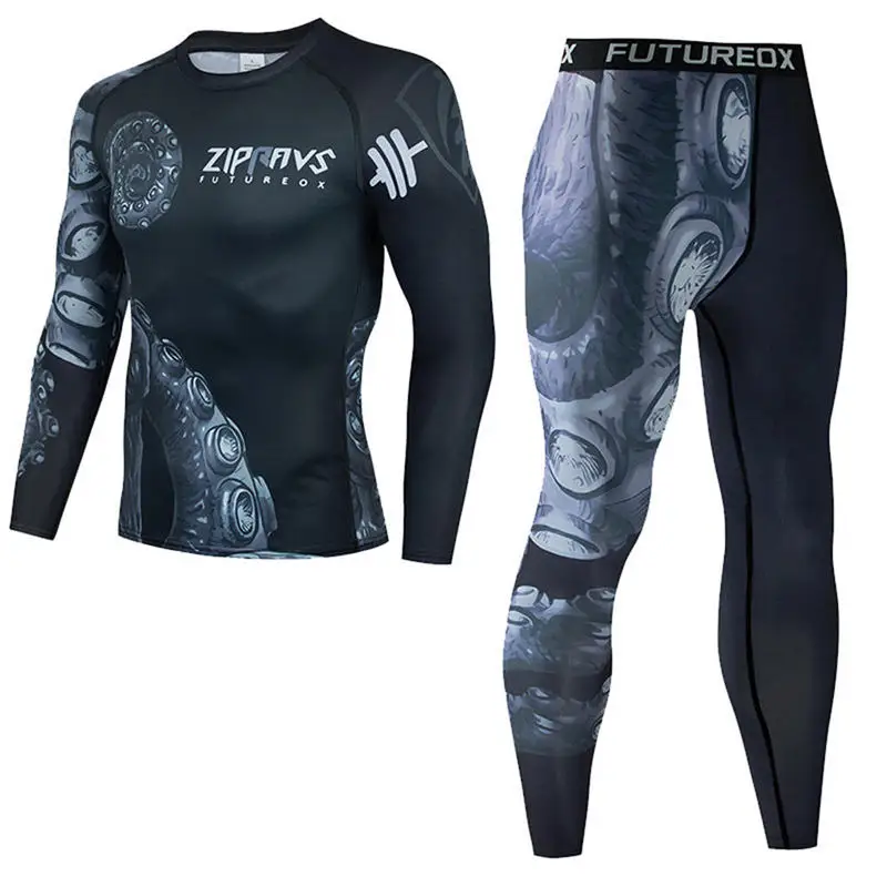 

Men's Muay Thai Men MMA Kickboxing Sport Suit BJJ Rashguard T Shirts Rash Guard Fitness Tracksuit Boxing Jersey Running Set 51
