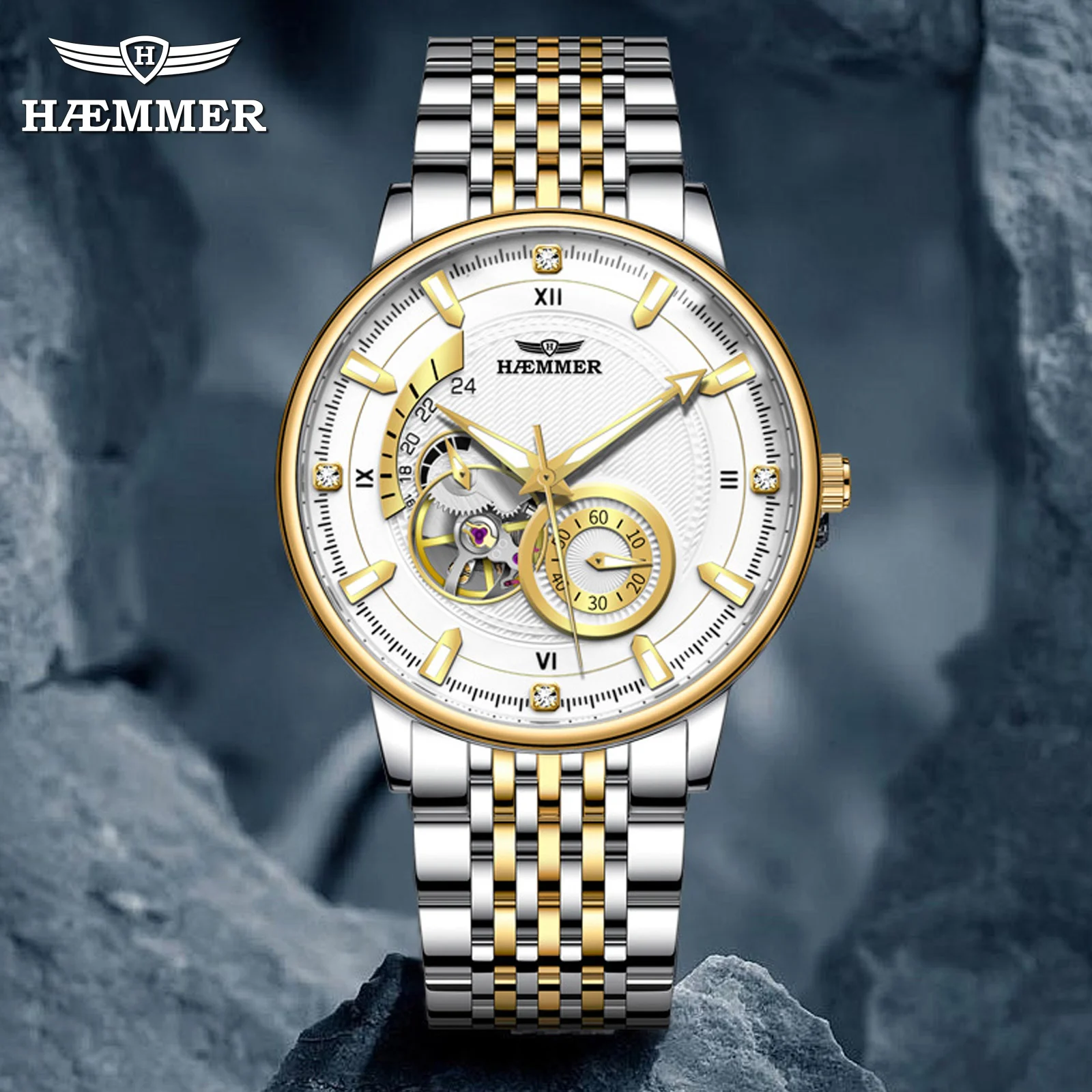 

HAEMMER fully automatic mechanical watch men's business high-end trend waterproof men's stainless steel watch waterproof luminou