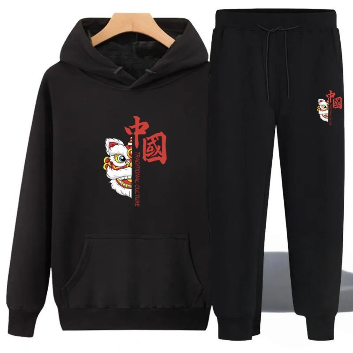 

2025 Men's New Autumn and Winter Pullover Hoodie + Pants 2-piece Set, Fashionable Fitness Jogging Casual Sportswear Set