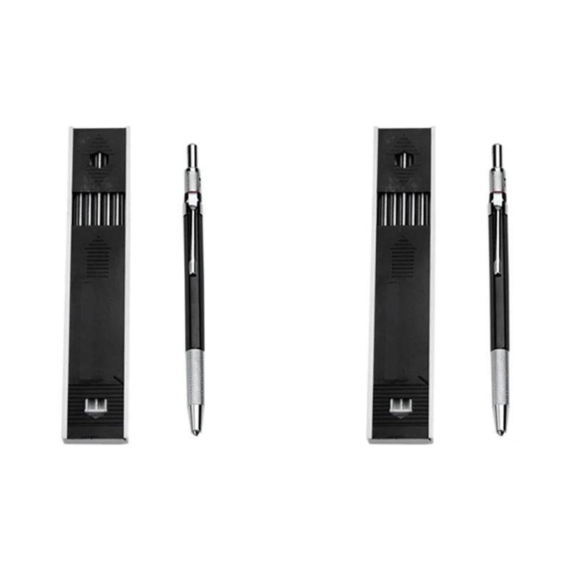 2Pcs 2.0Mm Mechanical Pencil Lead Pencil For Draft Drawing Carpenter Crafting Art Sketching With 24 Pcs Refill - Black