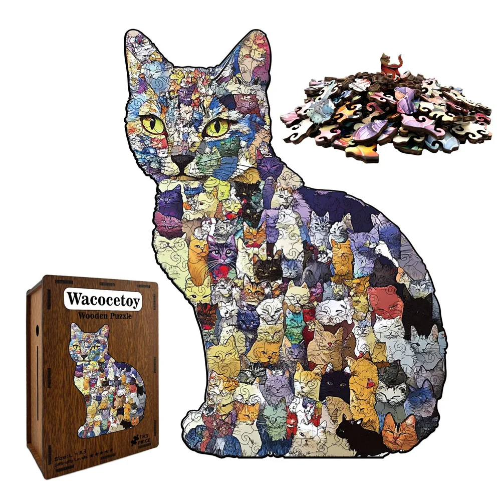 

Деревянная головоломка нестандартной формы в виде кошки, креативная копилка, игрушка-пазл для снятия стресса, уникальный декор для дома, подарки HG92