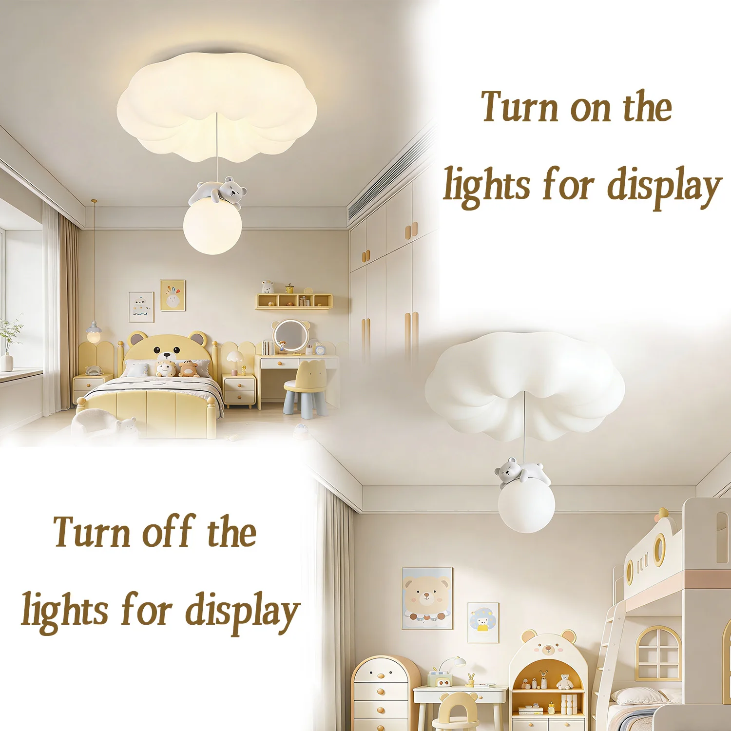 โคมไฟเพดานรูปหมีฟักทอง 3 สี แสงไฟเพดานสไตล์นอร์ดิกสีครีม โคมไฟเพดานห้องเด็ก ห้องนอน โคมไฟ