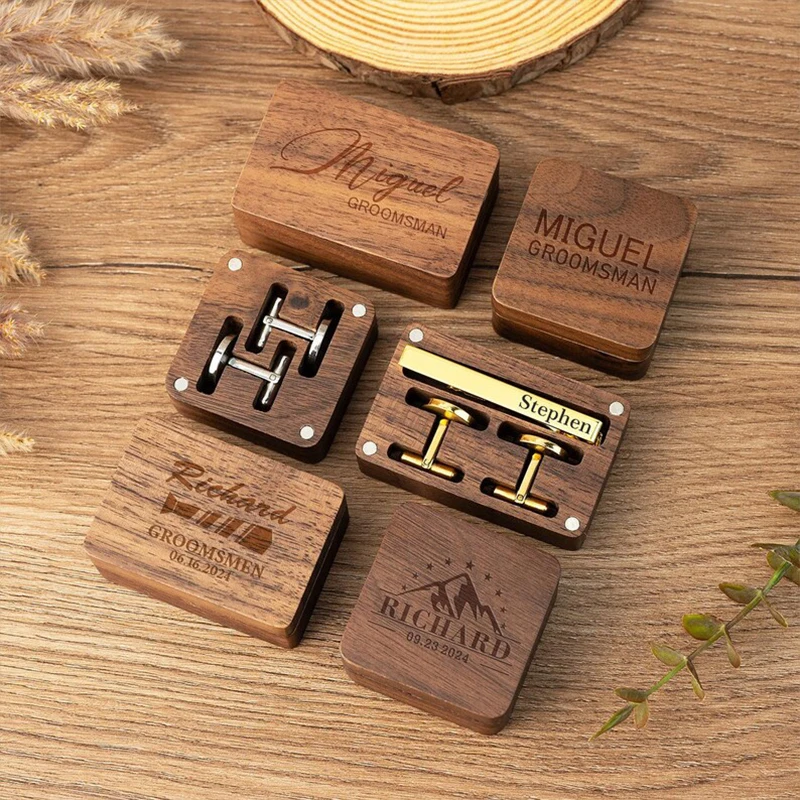 Personalized Groomsmen Cufflinks Tie Clip Set Engraved Cufflinks Customized Stainless Steel CuffLinks Best Man Proposal Gift