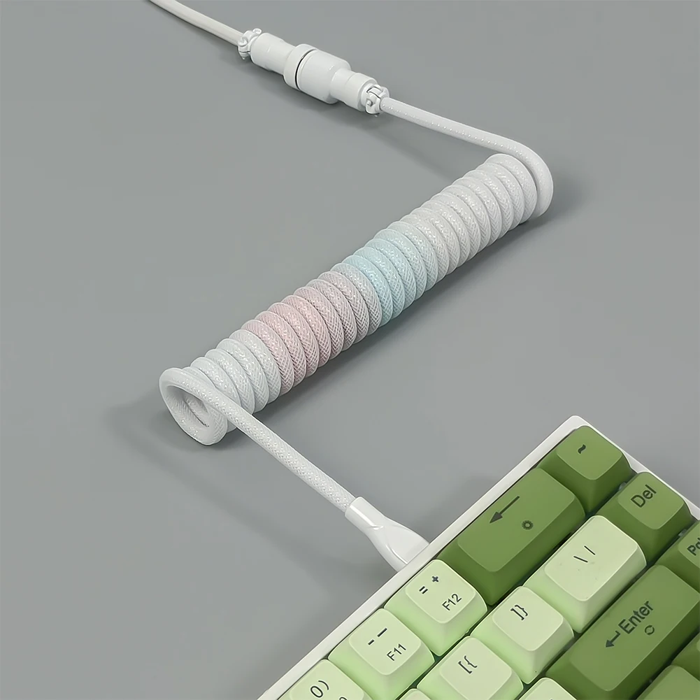 Cable enrollado para teclado mecánico, Cable USB tipo C de 1,8 M, Conector de aviación, accesorios de Paracord en espiral